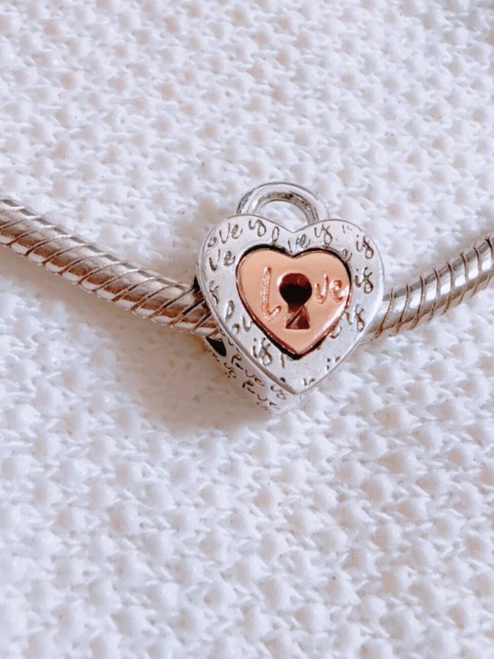 Two Tone Padlock Splittable Heart Charm S925 Silver Charm For Pandora Bracelet